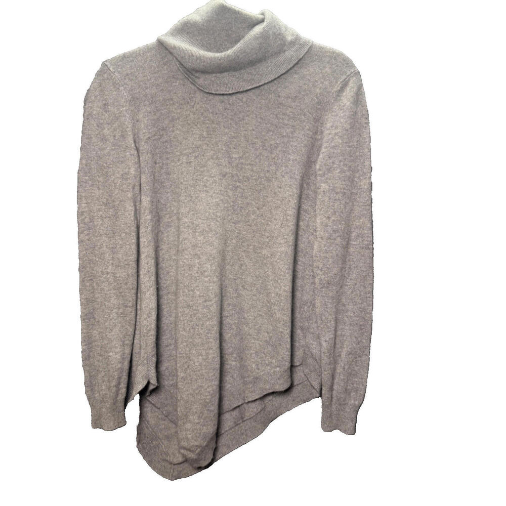 Garnet Hill Women's XS 100% Cashmere Sweater Gray Cowl Neck Asymmetrical Hem